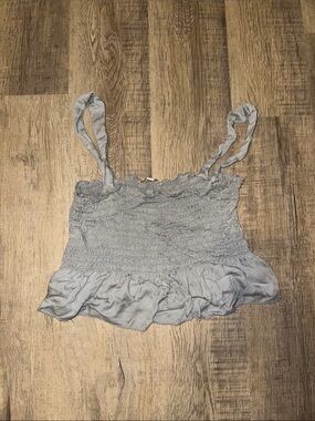 Light Blue Smocked Ruffle Tank Top with Tie Straps